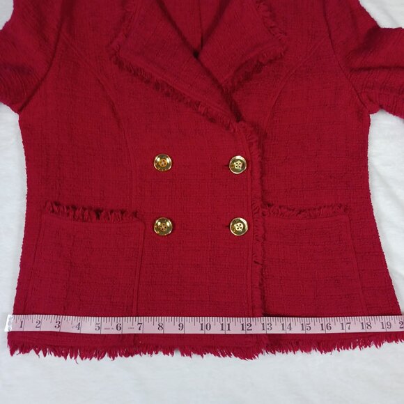 Chico's Red Jacket, Size 1, Double Breasted, 100% Cotton with Cotton Fringe - Picture 14 of 16